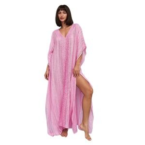 Pitusa NWT Pink Metallic‎ Weave Thobe Kaftan Maxi Cover-Up Dress Pink M/L/XL